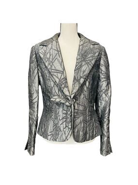Maakif Silver Metallic Blazer with Textured Finish